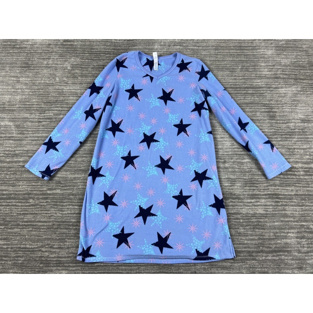 Simply Basic Nightgown Women S/M Purple Fleece Star Snowflake Sleepwear Long Slv